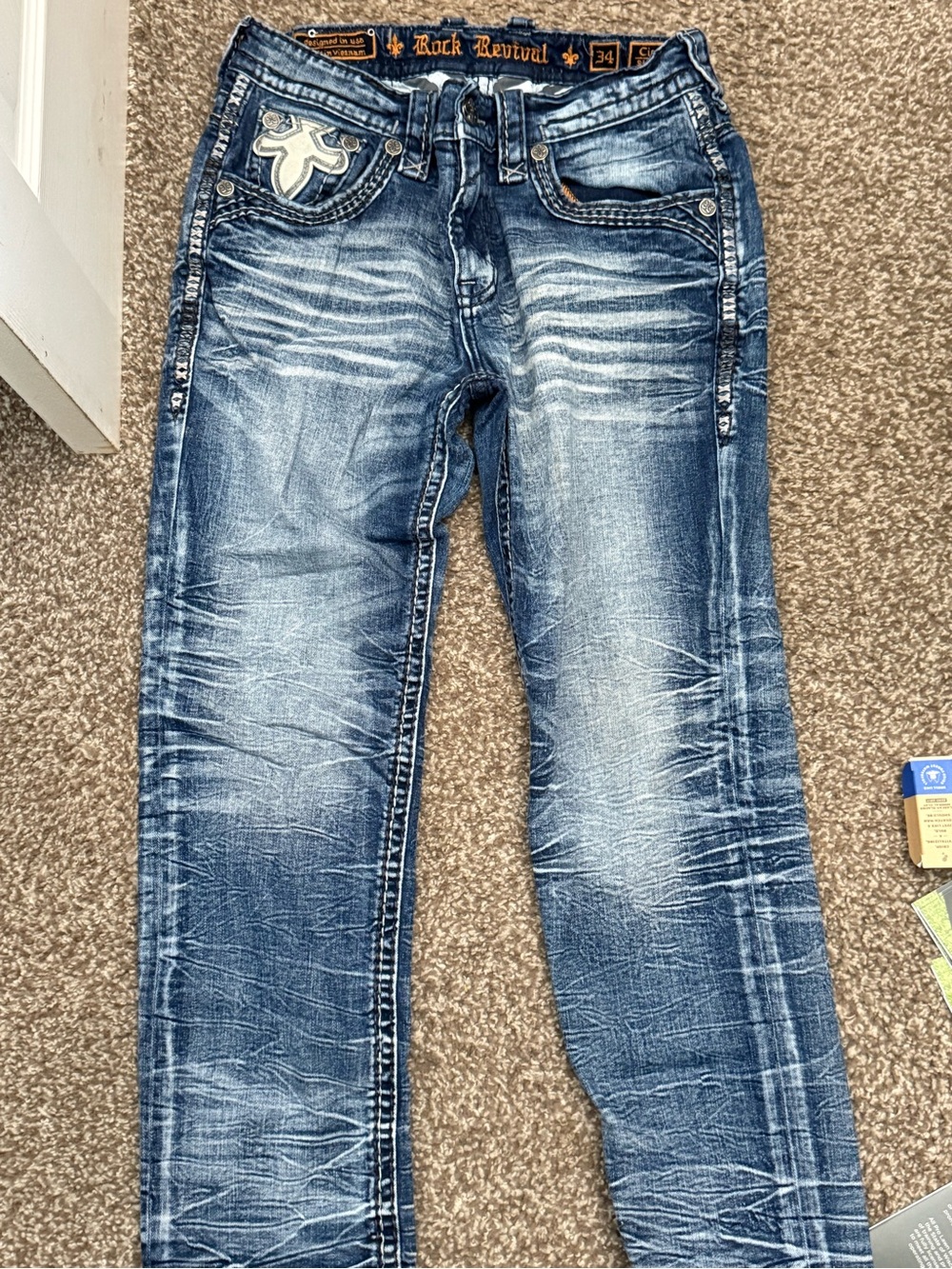 Rock Revival Men’s Washed Indigo Slim Straight Jeans